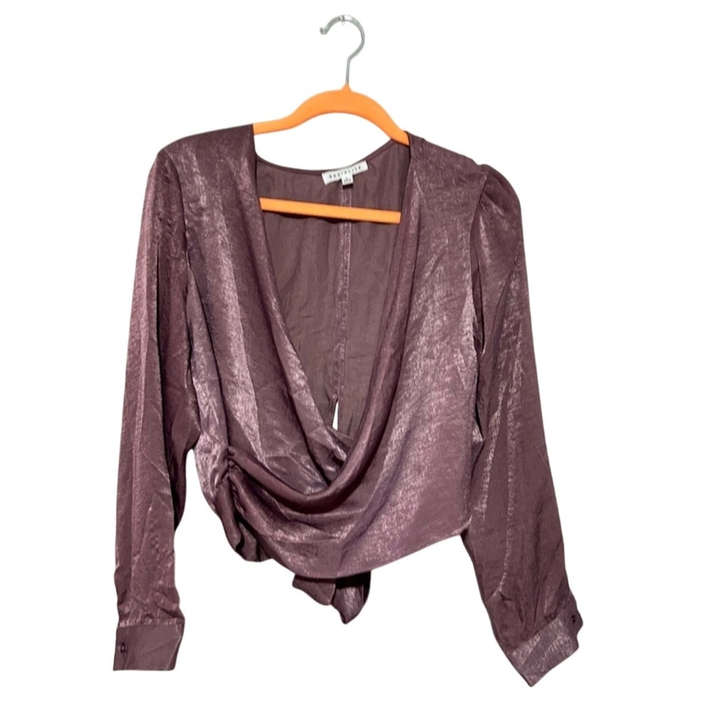 Socialite Purple Long Sleeve Wrap Crop Blouse Size Large